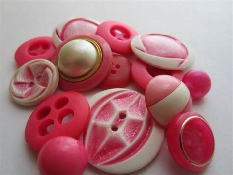 Vintage Buttons Cottage Chic Lot Of Bright Pink And White Etsy