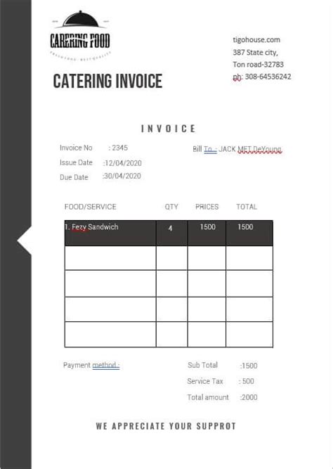 Free Printable Catering Invoice Template Eirpelki