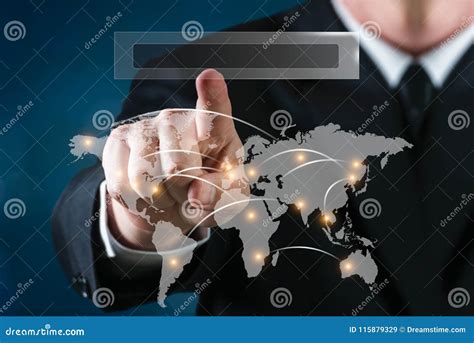 Business Man Touching A World Map With Connexions Stock Image Image