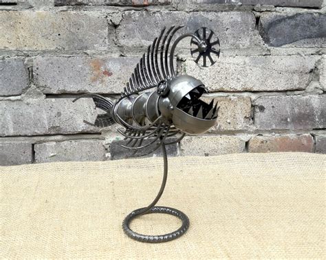 Metal Sculpture Angler Fish Steampunk Fish Art Fish Etsy