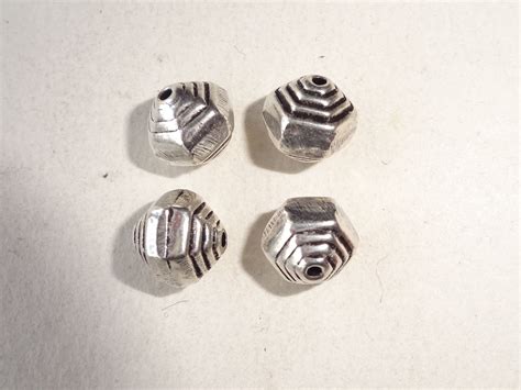 925 Sterling Silver Hexagonal Ribbed Bead Etsy