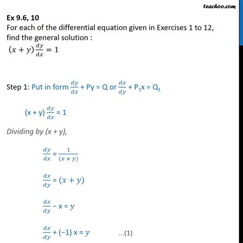ex 9 6 10 find general solution x y dy dx 1 ex 9 6