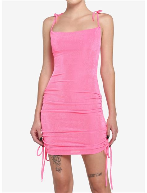 Pink Ruched Strappy Mini Dress Hot Topic