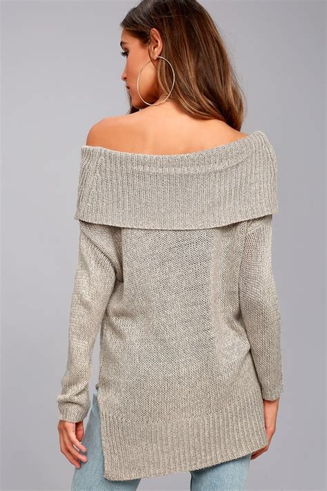 Rd Style Heather Grey Sweater Off The Shoulder Sweater