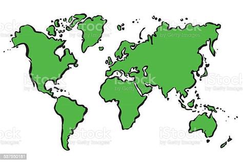 Green Vector Drawing Map Of The World Stock Illustration Download