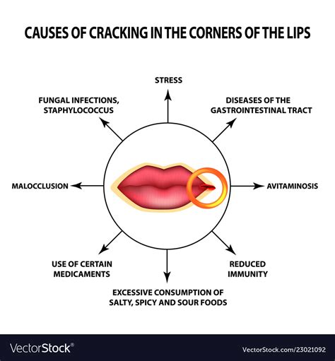Causes Of Lip Cracks Cracks In The Corners Of The Vector Image