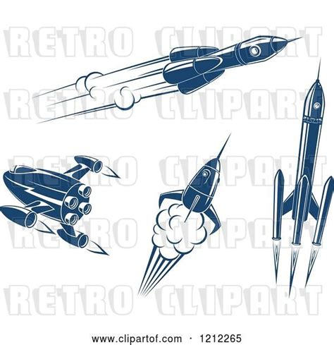 Vector Clip Art Of Retro Blue Space Rockets By Vector Tradition Sm 43349
