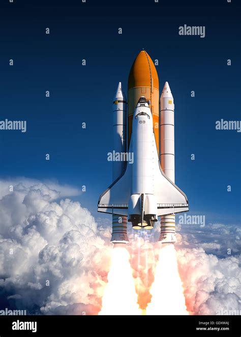 Space Shuttle Launch In The Clouds Stock Photo Alamy
