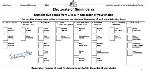 Ballot style l ballot style 2. 2012 ACT Legislative Assembly sample ballot papers ...