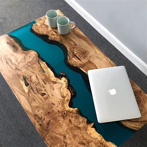Resin River Coffee Table With Wooden Legs By Revive Joinery