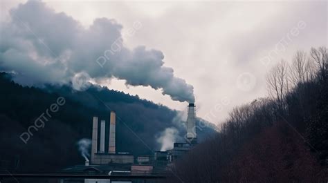 Factory Near A Forest Is Emitting Smoke Background Chimney Of Thermal