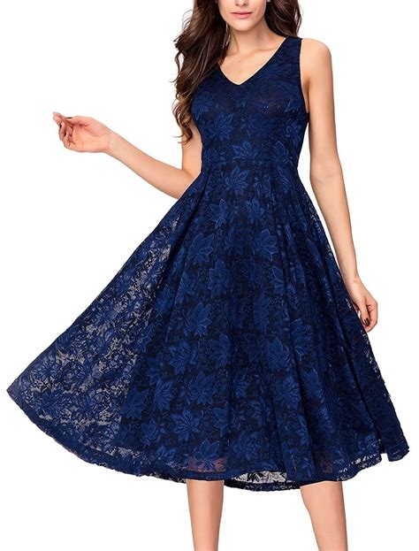 women s clothing dresses cocktail lace v neck fit and flare midi cocktail dress for women party
