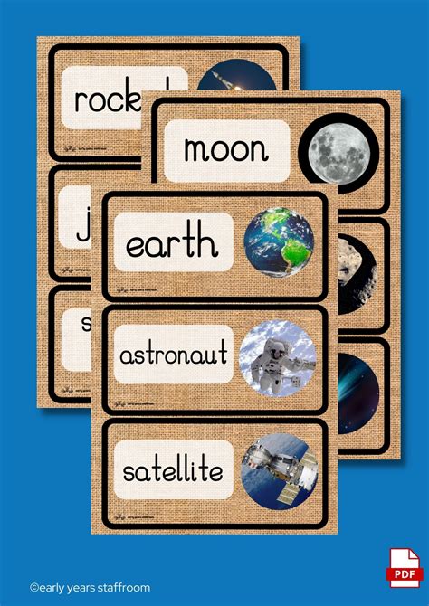 Space Theme Word Cards Hessian Background Early Years Staffroom