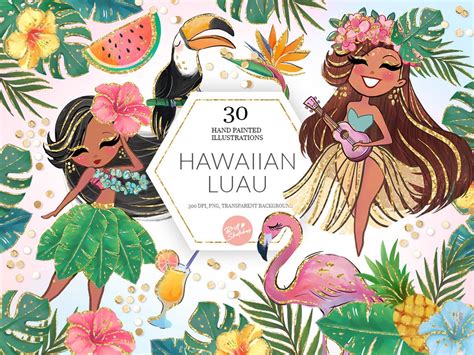 hawaiian luau clipart tropical glitter aloha flamingo toucan etsy