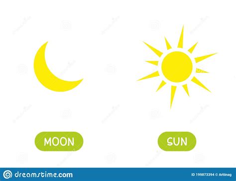 Moon And Sun Antonyms Word Card Vector Templat Stock Illustration