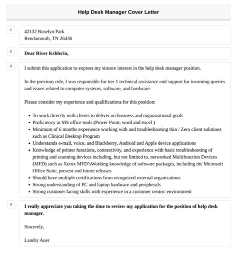 Help Desk Manager Cover Letter Velvet Jobs