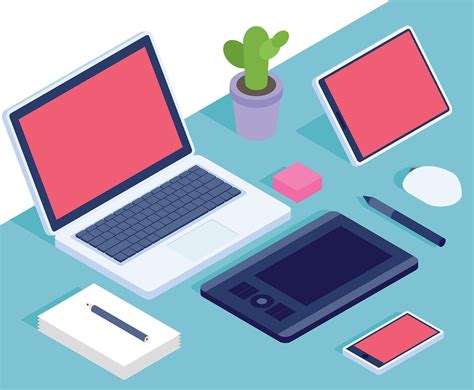Isometric Workspace for creative designers 3D Free Vector Download ...