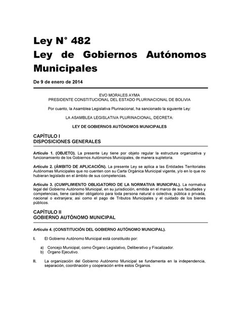 Ley 482 1 Bolivia 2021 Ley N° 482 Ley De Gobiernos Autónomos