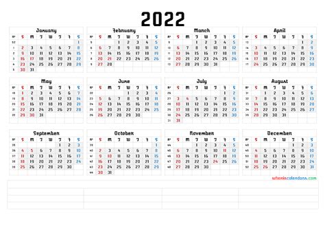 Printable 2022 Yearly Calendar With Week Numbers 6 Templates Vrogue