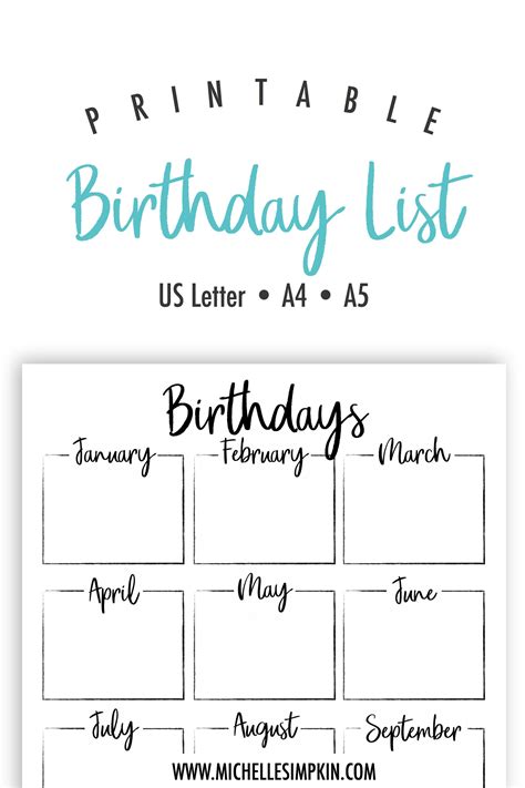 Free Birthday List Printable Printable Templates
