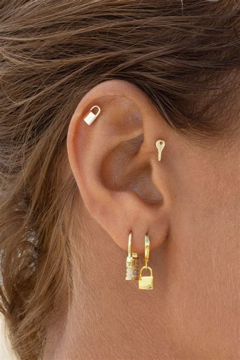 Gold Charm Earring Stacks Earings Piercings Unique Ear Piercings