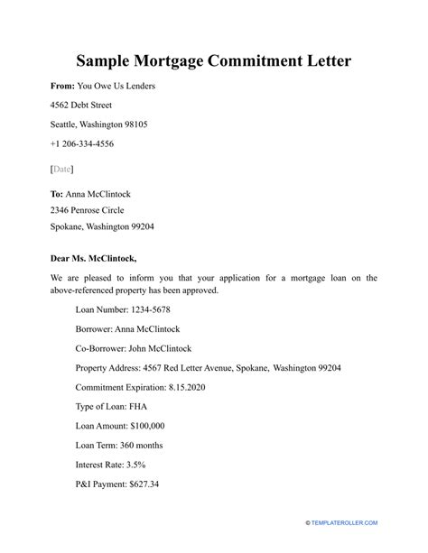 Sample Mortgage Commitment Letter Fill Out Sign Online And Download