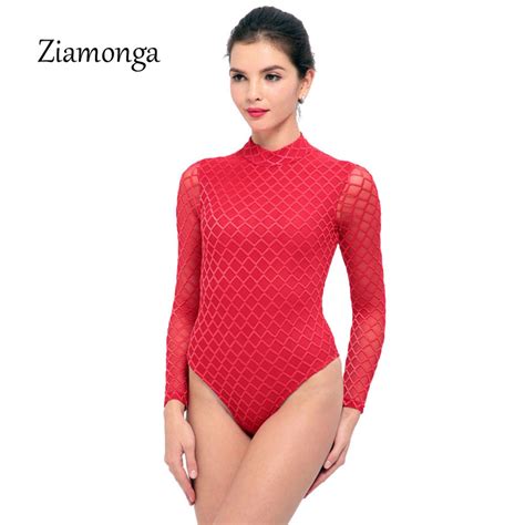 Ziamonga Perspective Long Sleeve Black Sexy Bodysuit Women Overalls