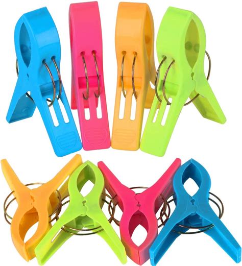 trixes pack of 8 large bright colour plastic beach towel pegs clips for sunbed various colours