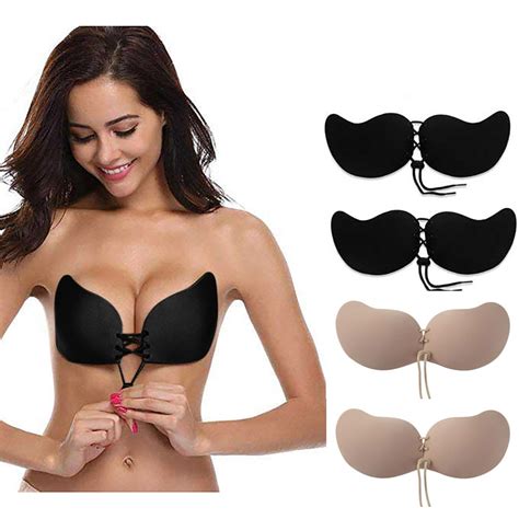 Pc Sexy Women Self Adhesive Strapless Bandage Blackless Solid Bra Stick Gel Silicone Push Up