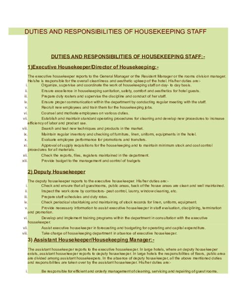 (DOC) DUTIES AND RESPONSIBILITIES OF HOUSEKEEPING STAFF ...