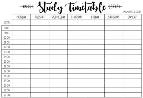 Study Timetable Template Pdf Hq Printable Documents
