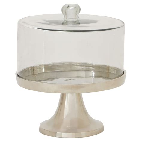 Decmode Aluminum Cake Plate With Glass Lid