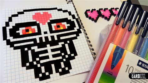 Working with lines #79 jumping article. Kawaii Skeleton - Pixel Art by Garbi KW - YouTube