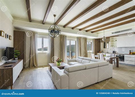 Interior Of Light Spacious Living Room In A Luxury Villa Stock Photo