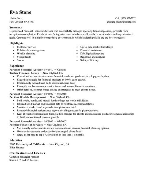 You can edit this financial advisor resume example to get a quick start and easily build a perfect resume in just a few minutes. Best Personal Financial Advisor Resume Example | LiveCareer