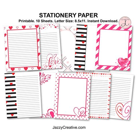 Hearts Stationery Paper Printable Lined Writing Paper Set Of Etsy