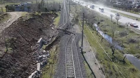 after the earthquake train tracks became this way