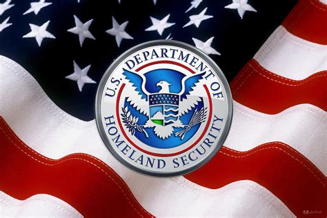 U S Department Of Homeland Security D H S Emblem Over American Flag