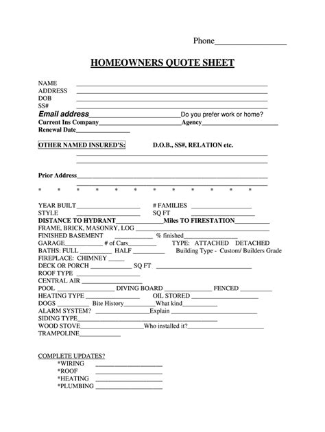 Now that you've been issued a. Homeowners Quote Sheet - Fill and Sign Printable Template Online | US Legal Forms