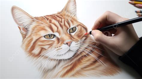 Someone Is Drawing An Orange Cat Using Pencils Background Cat Picture