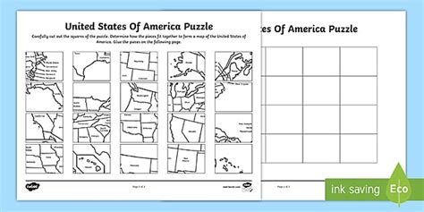 Us Map Worksheet Puzzle For 3rd 5th Grade Twinkl Usa