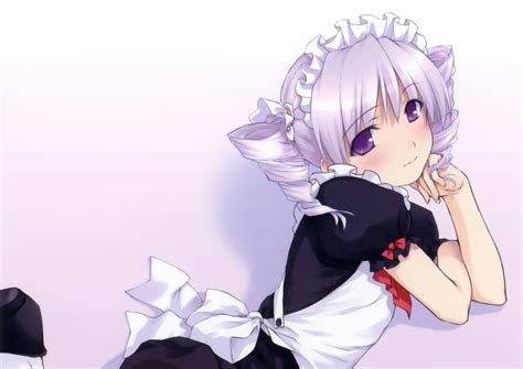 Maids Twintails Curly Hair Anime White Hair Purple Eyes