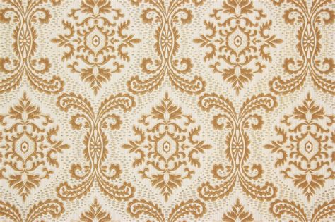 1960s Vintage Wallpaper Brown Damask And Gold Metallics By The