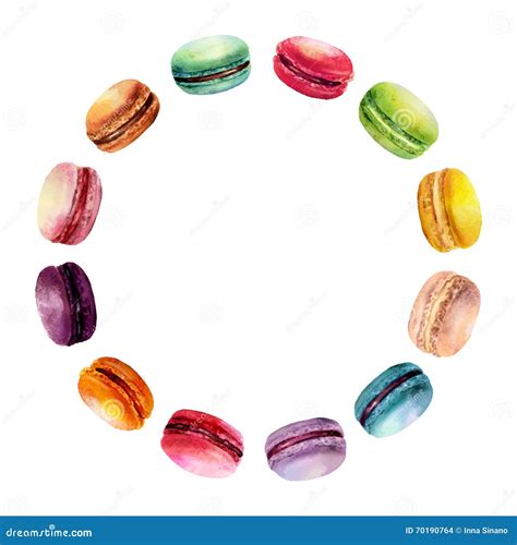 Watercolor Macaron Round Frame Stock Vector Illustration Of France