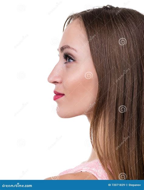 Profile Side Portrait Of Beautiful Young Woman Isolated Over White