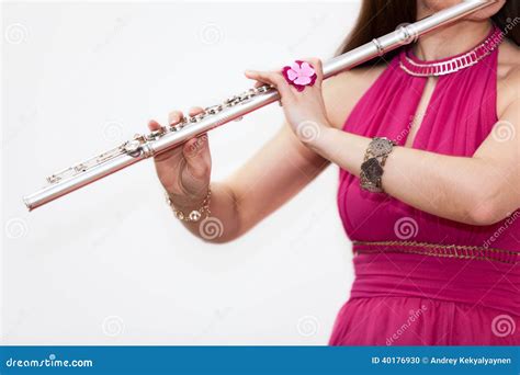 Cropped View Of Woman Playing On Flute Stock Photo Image Of