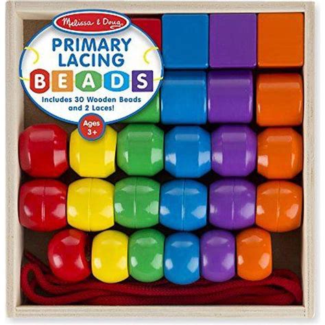 Melissa And Doug Primary Lacing Beads With 30 Beads And 2 Laces Preschool