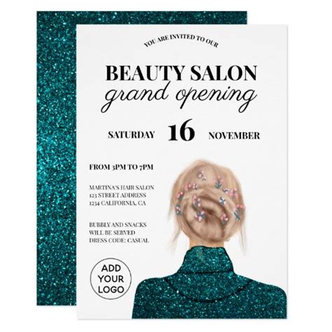 Chic Turquoise Glitter Beauty Salon Grand Opening Invitation