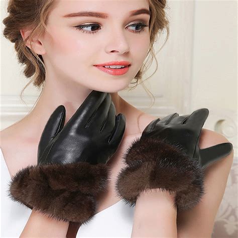 Fur Leather Winter Warm Gloves Fur Lined Leather Gloves Women High Grade Genuine Aliexpress