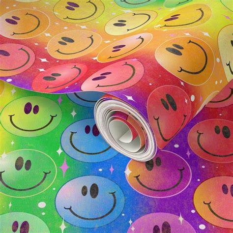 Very Rainbow Rainbow Smiley Face Wallpaper Spoonflower
